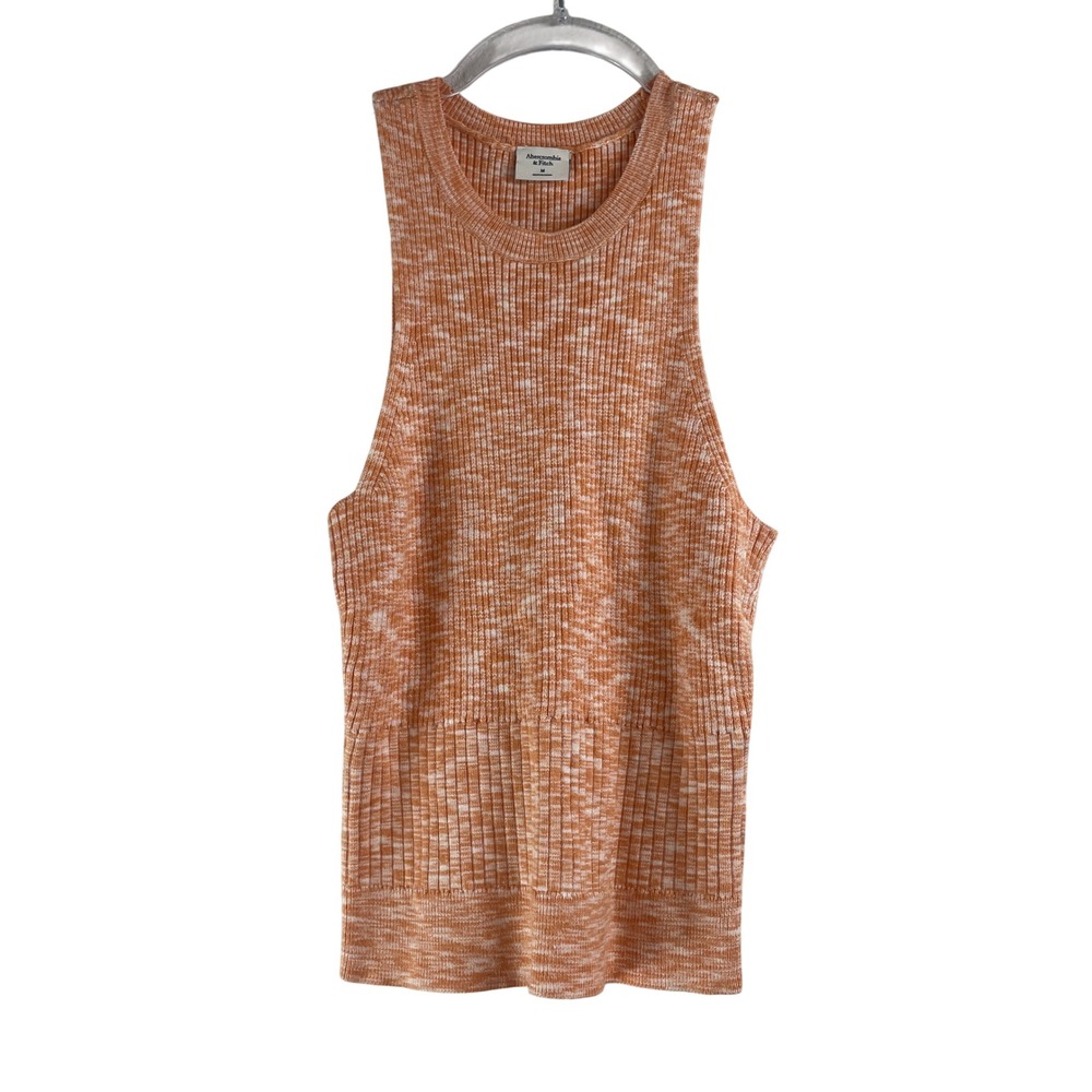 Abercrombie & Fitch Orange Space Dye Ribbed High Neck Sweater Tank Top Womens‎ M